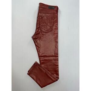 AG The Farrah Skinny Ankle Coated Faux Leather Jeans. Mahogany, Women's 29R MINT